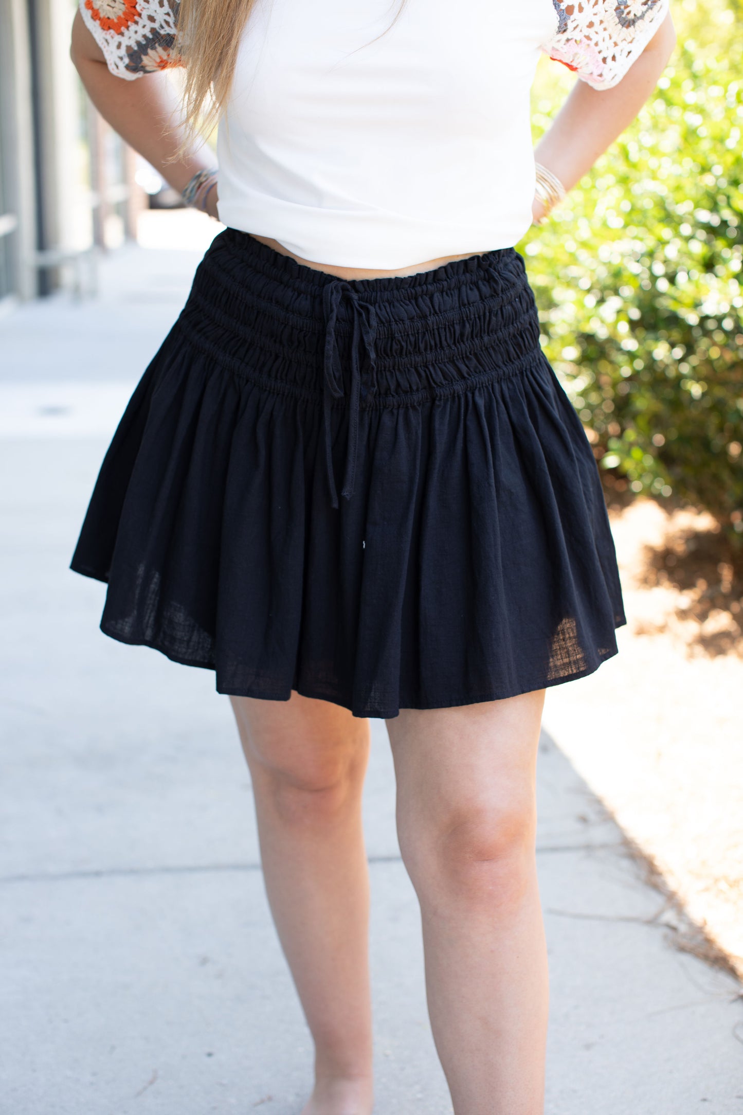 Black Elastic Waist Tie Skirt