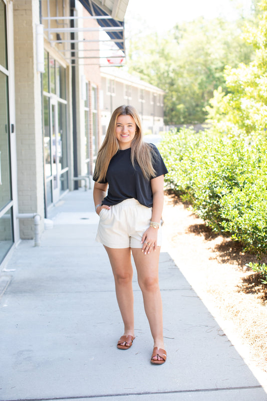 Linen Shorts with Smocked Waistband