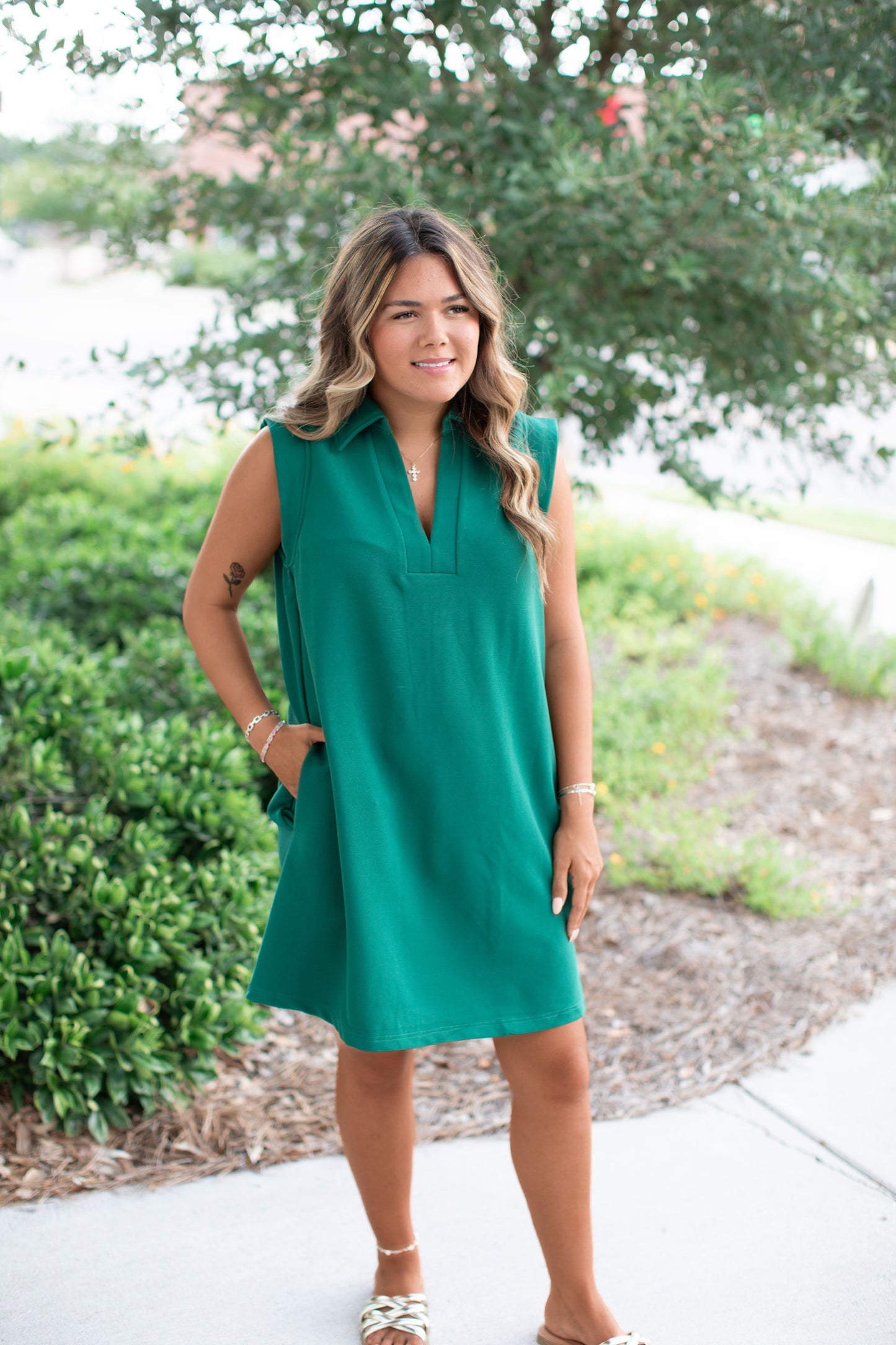 Sleeveless Dress-Forest Green