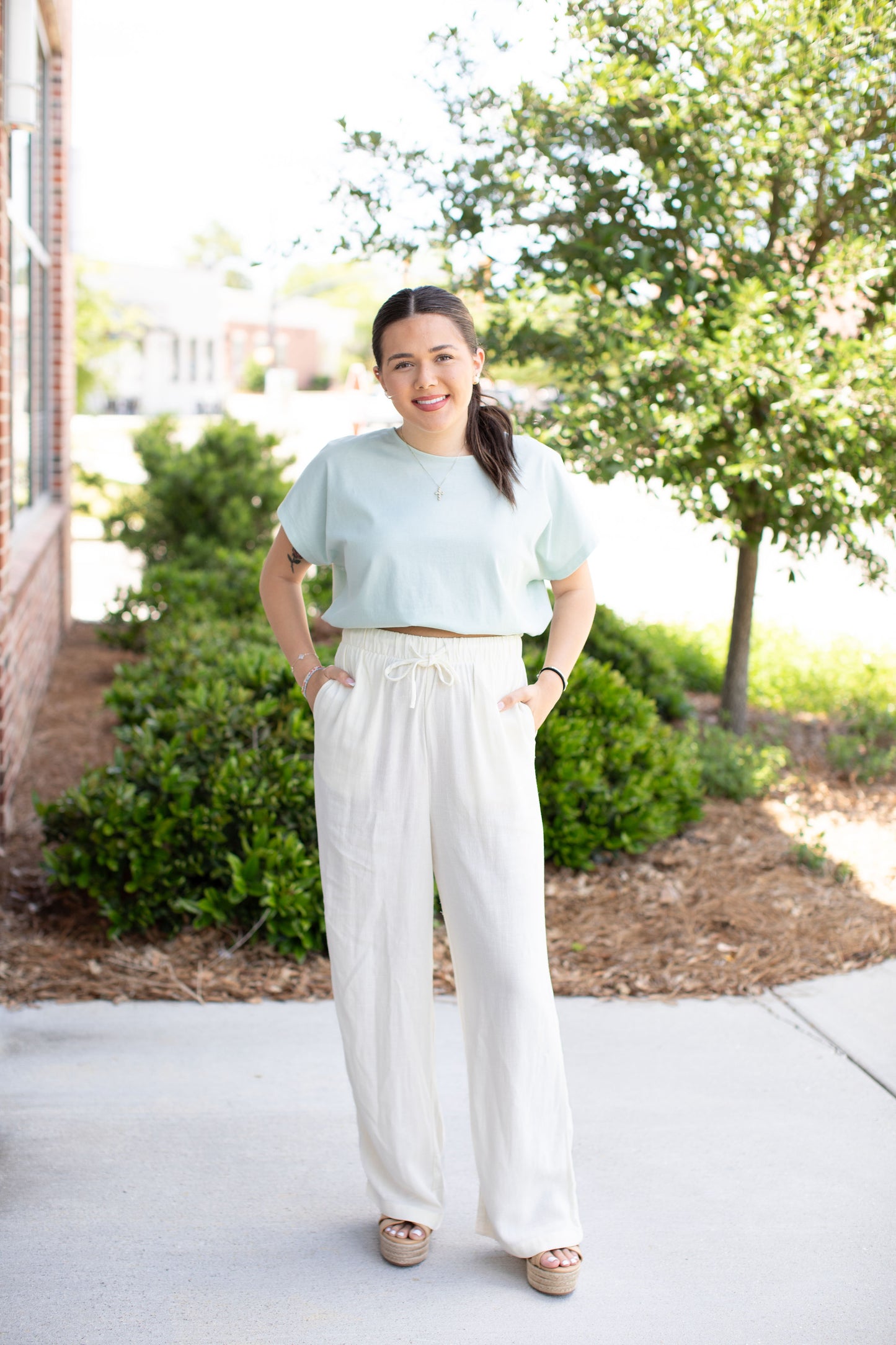 Cream Wide Leg Linen Pants