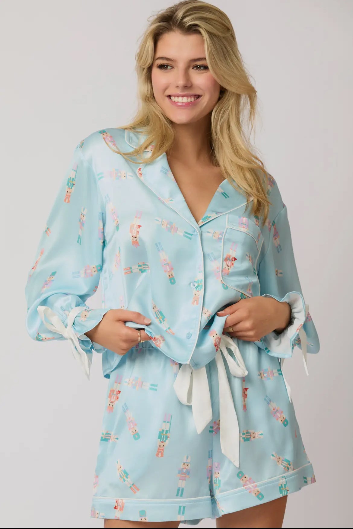 Satin Nutcracker Print Shirt & Shorts Pajama Set