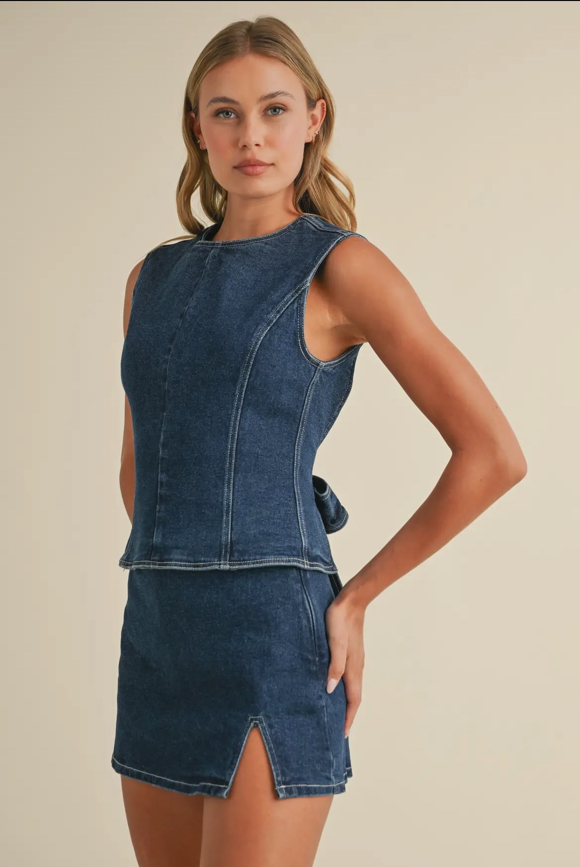 Denim Open Back Bow Set