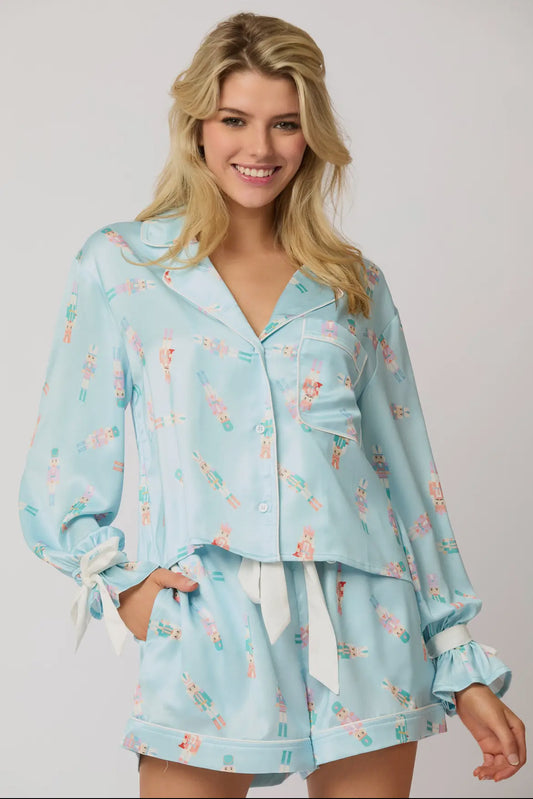 Satin Nutcracker Print Shirt & Shorts Pajama Set