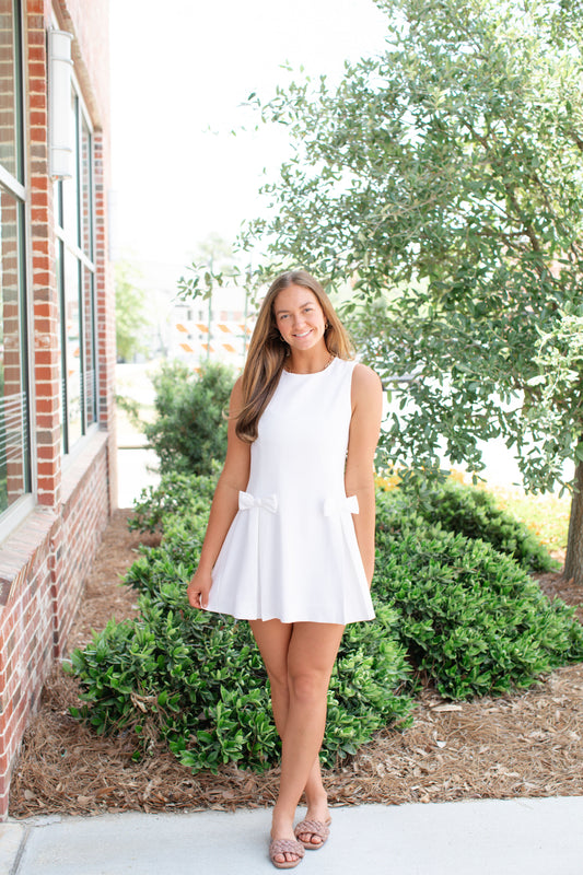 Bow Pleated Mini Dress
