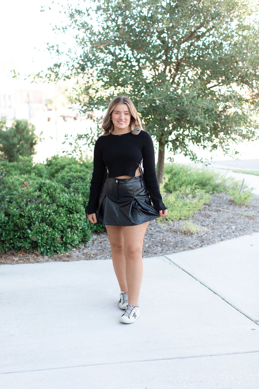 Black / Ivory Tie Sleeve Sweater Top