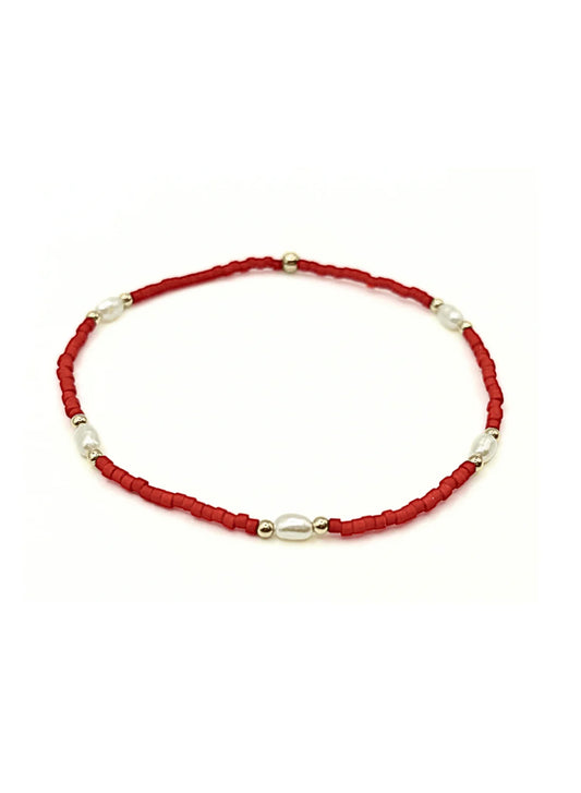 Game Day Gold-Filled & Seed Bead Waterproof Bracelet-Crimson