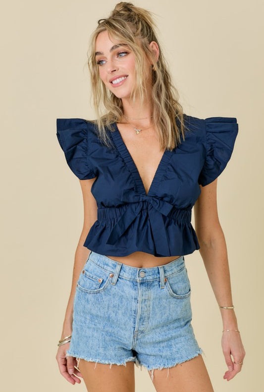 Babydoll Top-Navy