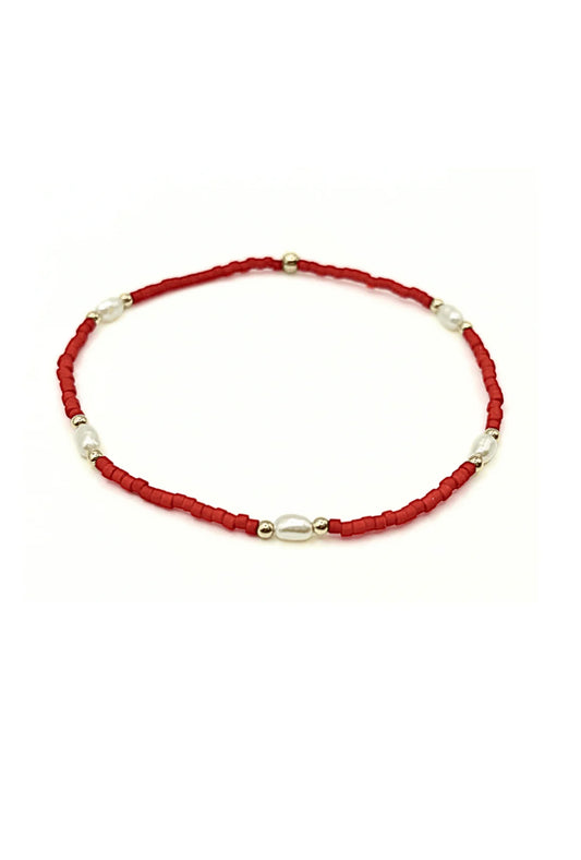 Game Day Gold-Filled & Natural Rice Pearls-Red