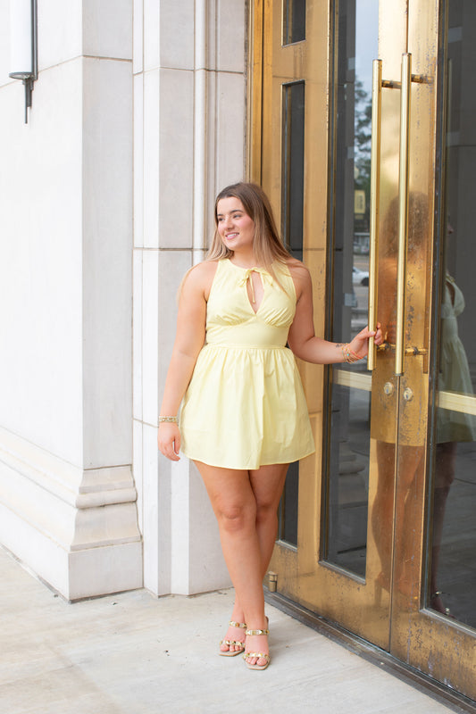 Light Yellow Open Front Mini Dress