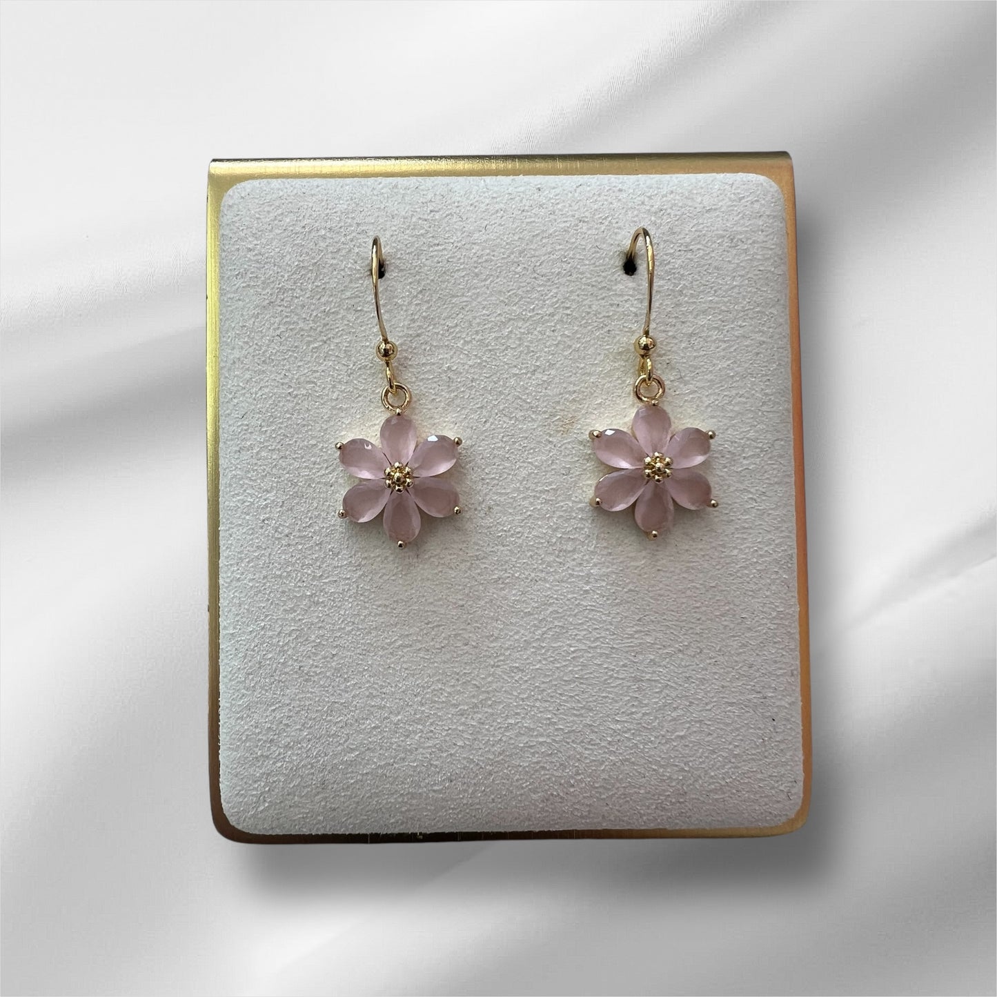 Flower Dangle Earrings-Pink