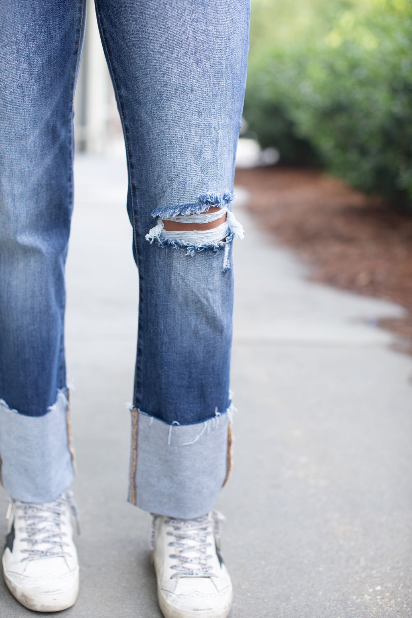 High Rise-Ankle Straight-Wide Cuffed Jeans