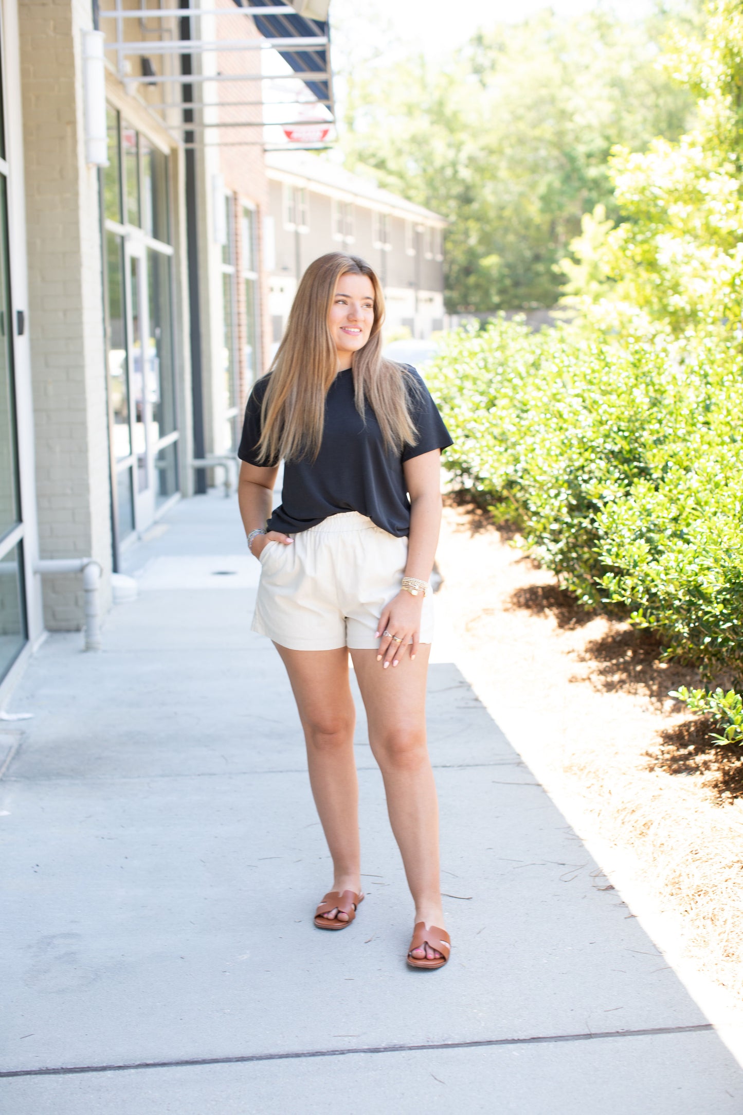 Linen Shorts with Smocked Waistband