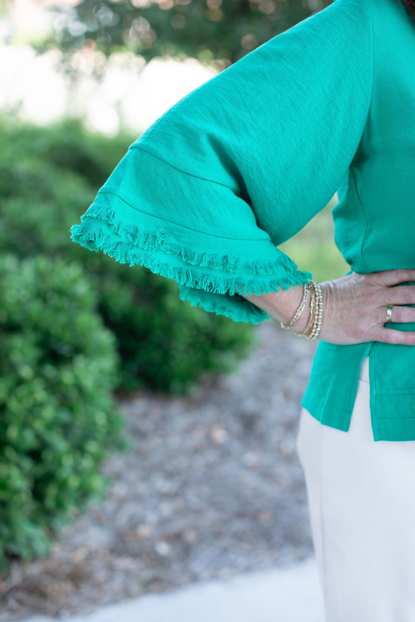 Button Down Collared Top-Emerald Green