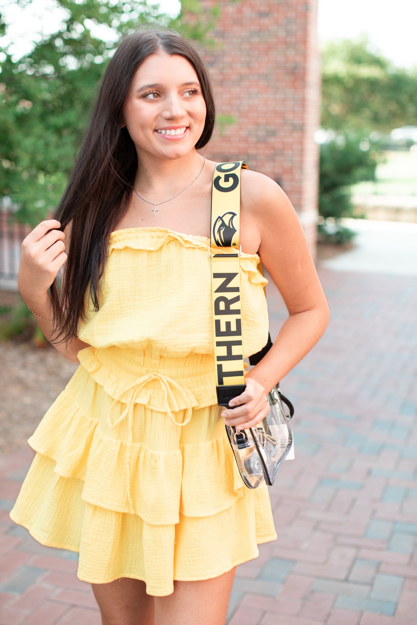 Gauze Tiered Game Day Dress-Yellow