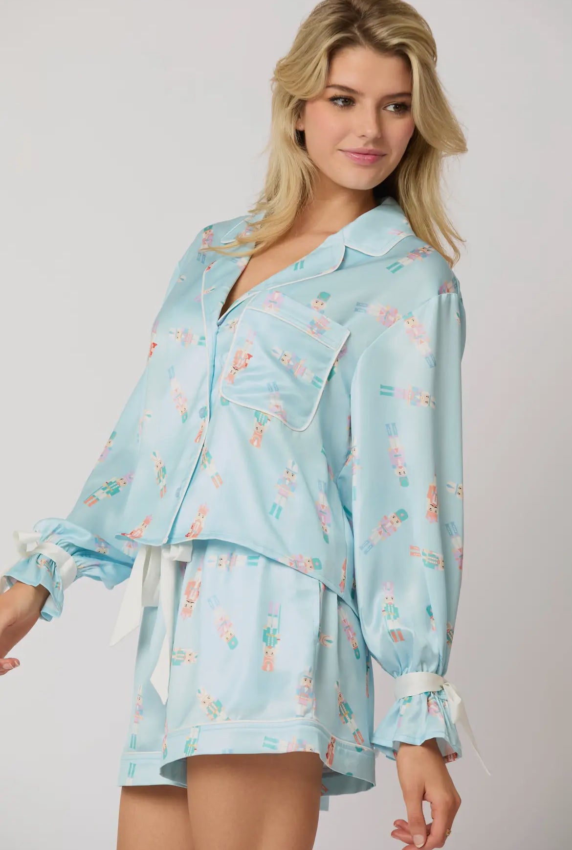 Satin Nutcracker Print Shirt & Shorts Pajama Set