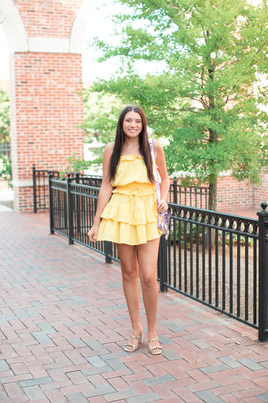 Gauze Tiered Game Day Dress-Yellow