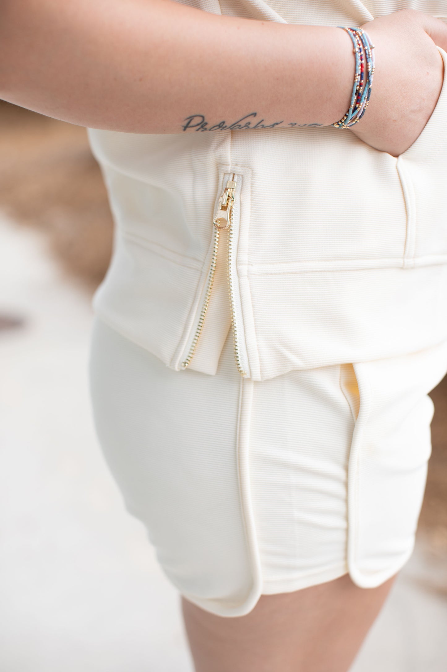 Cream Top with Shorts Set