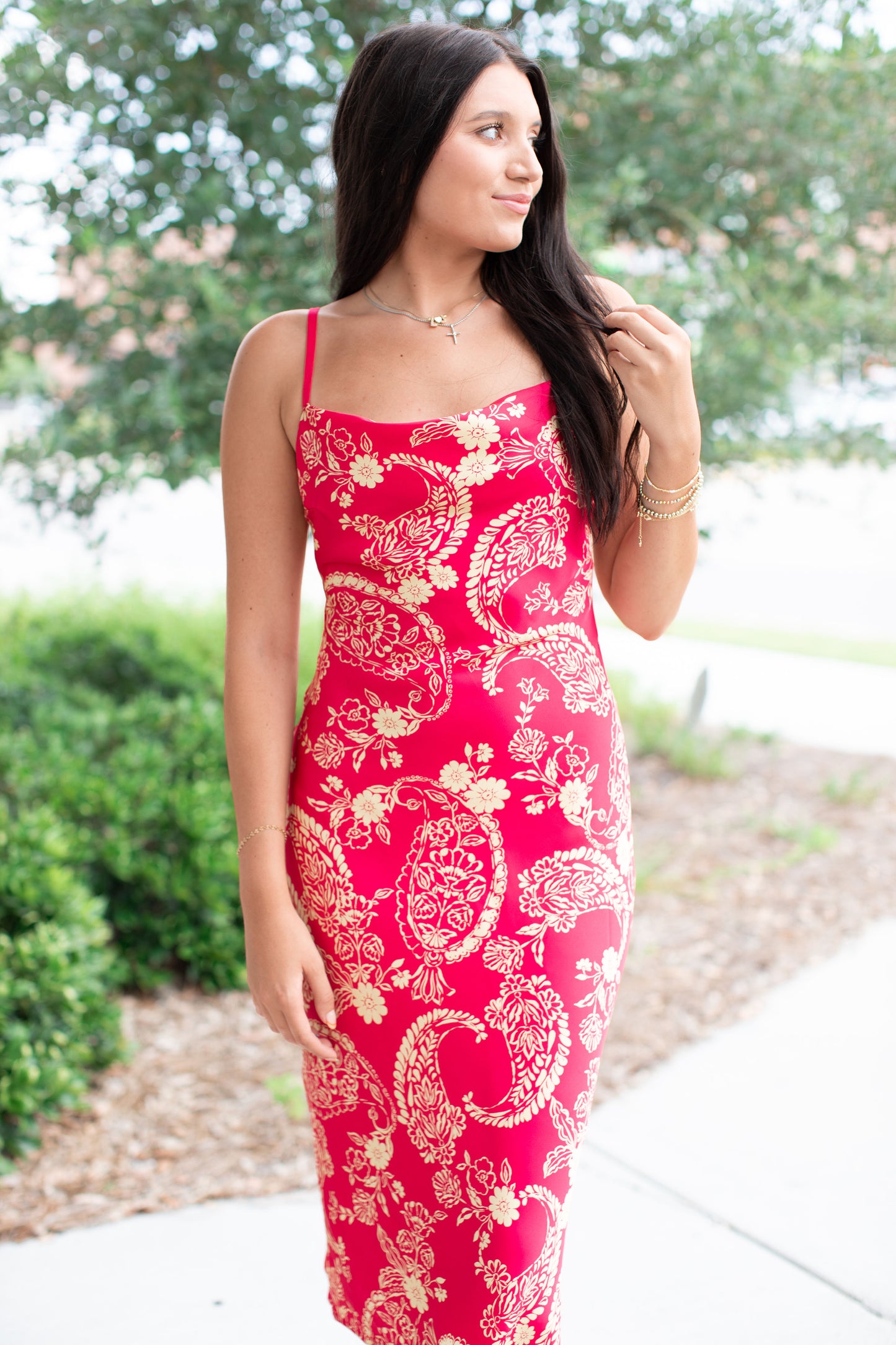 Crimson Floral Dress