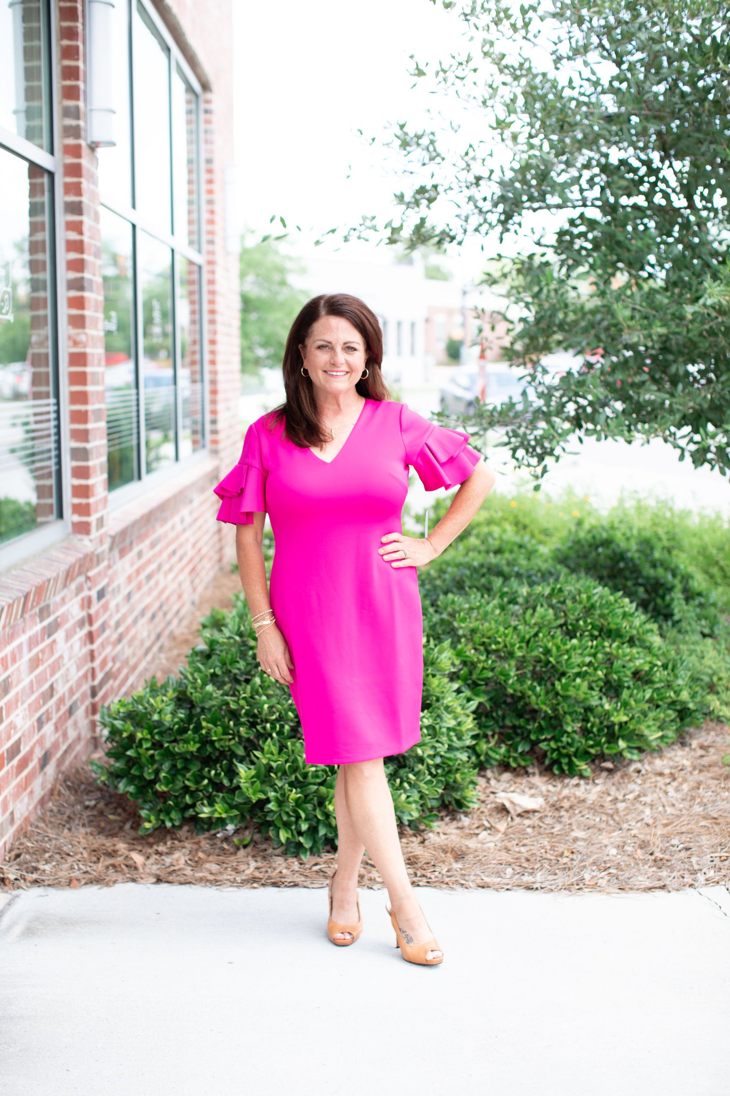 New Spring Fuchsia Shift Dress