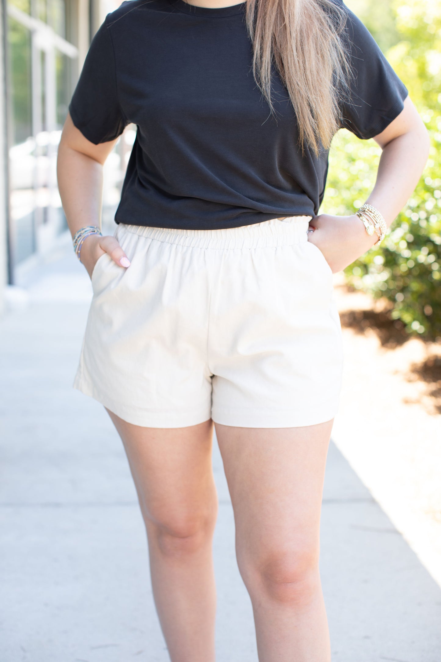 Linen Shorts with Smocked Waistband