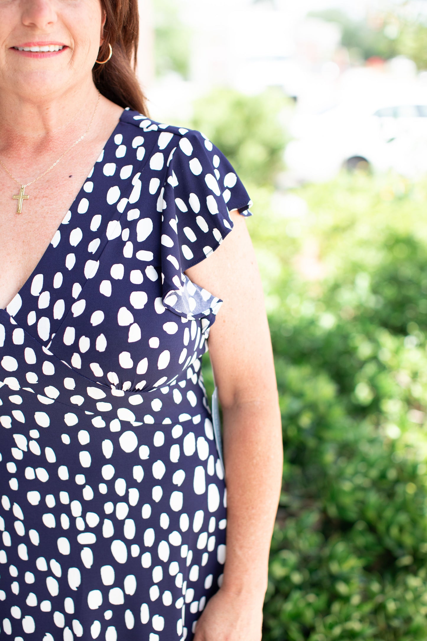 Navy/Soft White Midi Dress