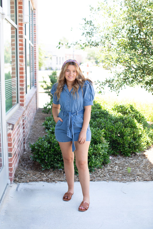 Denim Bubble Short Sleeve Romper