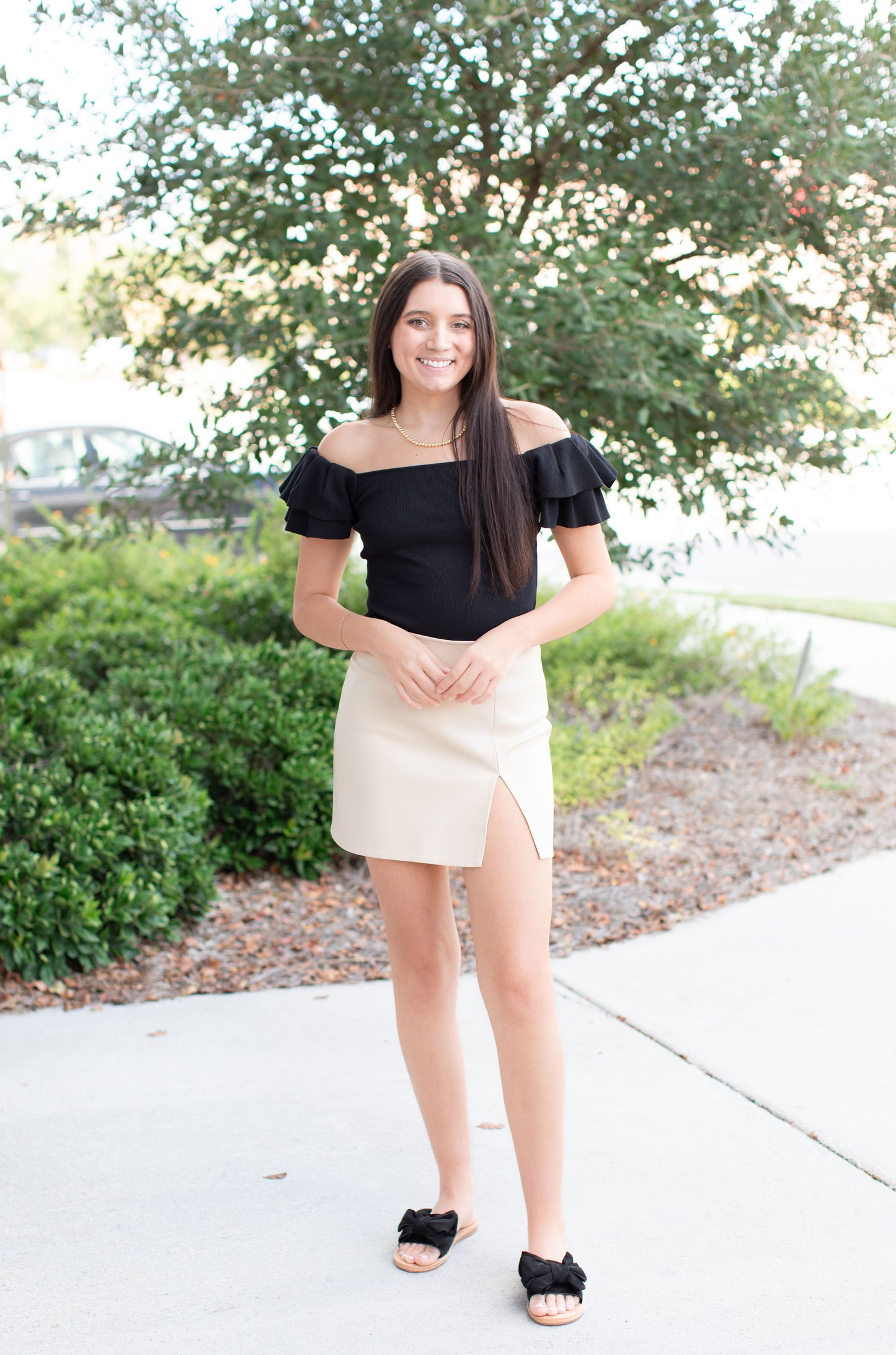 Ruffled Tiered Cap Sleeve Sweater Top-Black