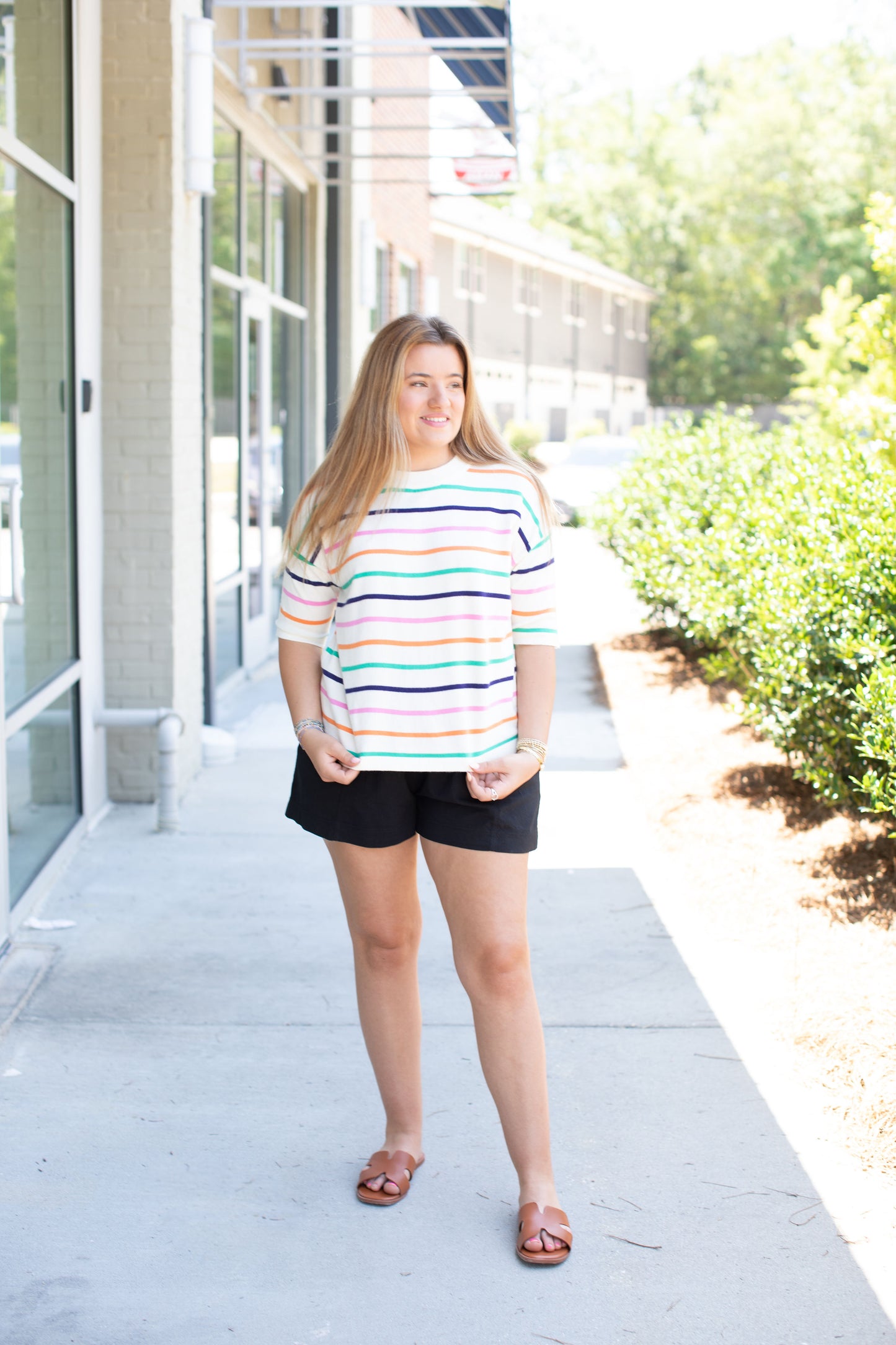 Stripe Dropped Short Sleeve Knitted Top