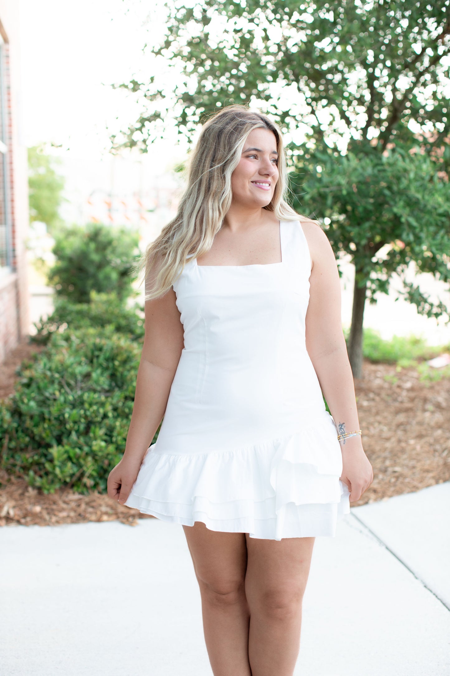 White Mini Dress with Ruffle Hem