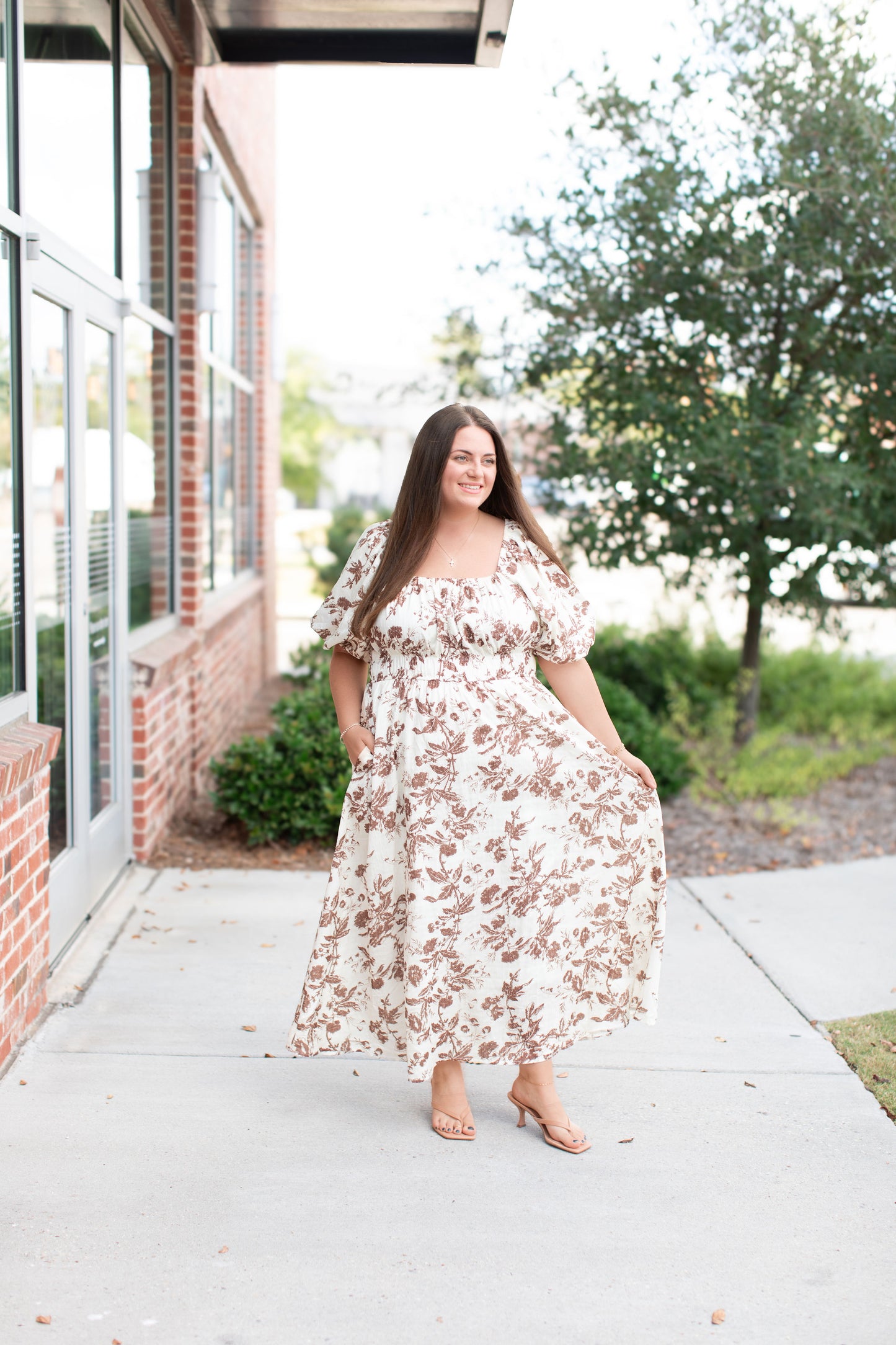 Floral Textured Print Midi Dress