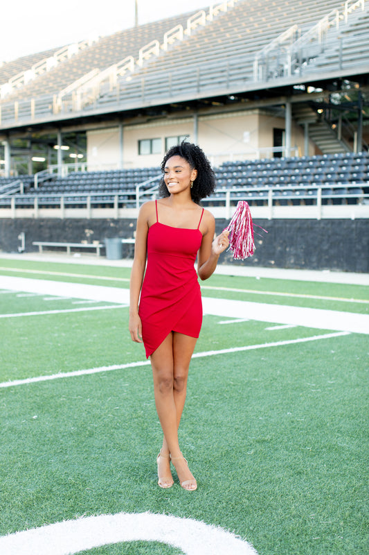 Spaghetti Strap Mini Dress-Crimson