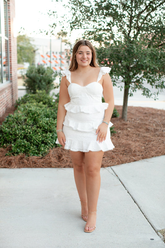 Eyelet Ruffle Mini Dress