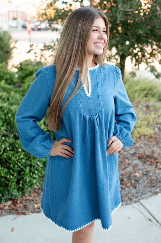 Contrast Stitch Denim Mini Dress