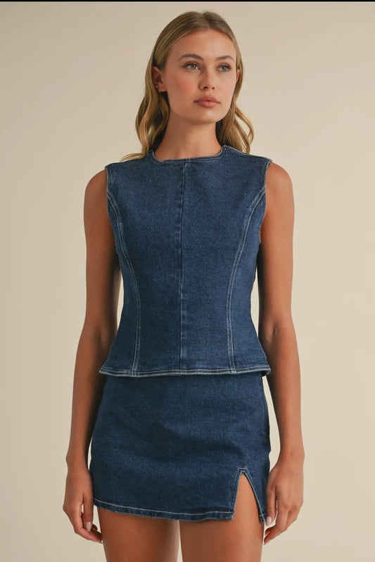 Denim Open Back Bow Set