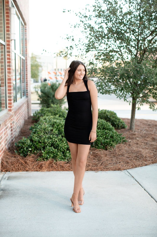 Pleated Cowl Neck Bodycon Mini Dress-Black