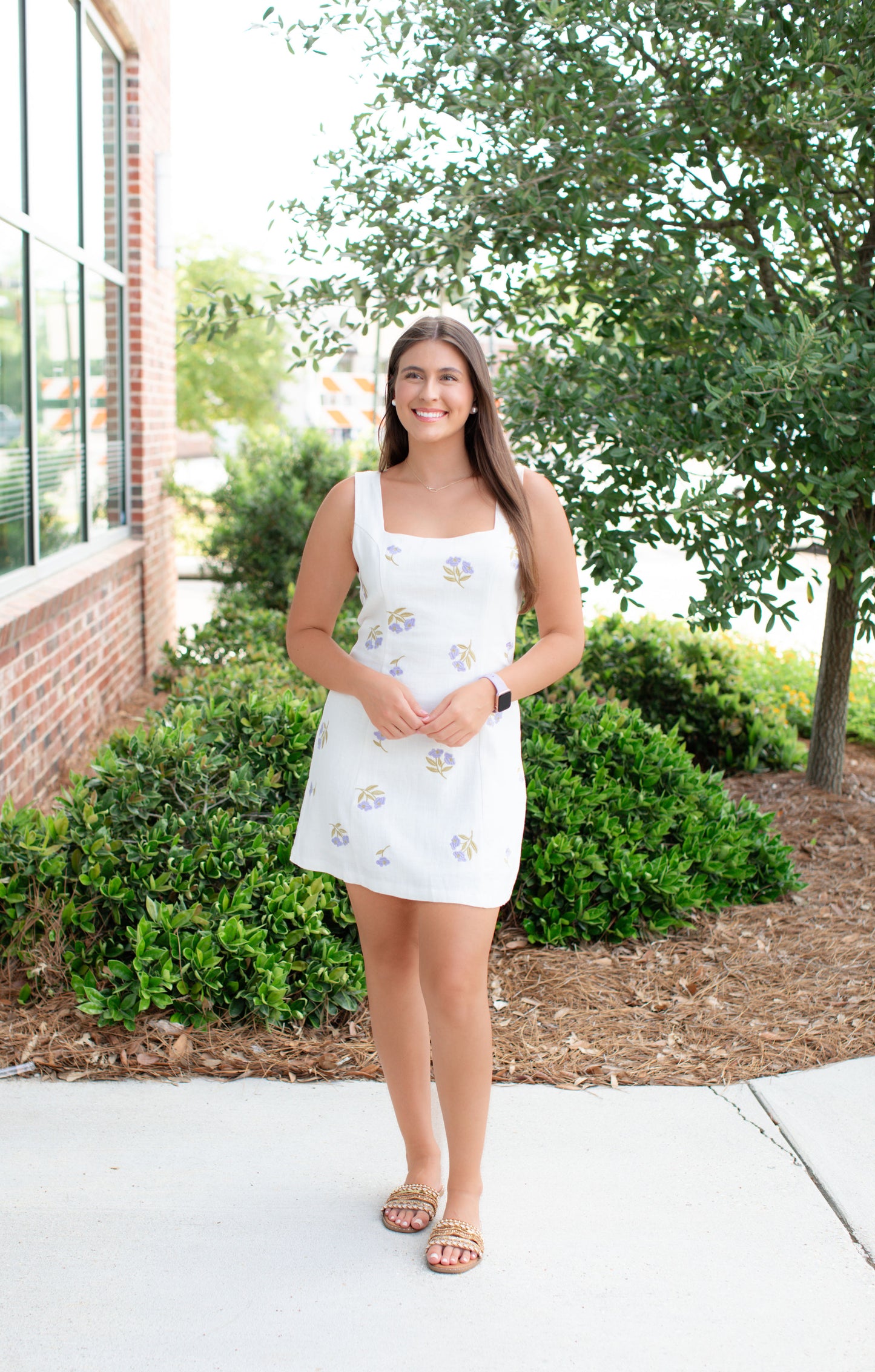 Embroidered Square Neck Mini Dress