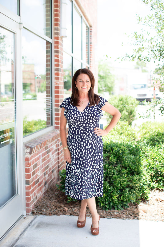 Navy/Soft White Midi Dress