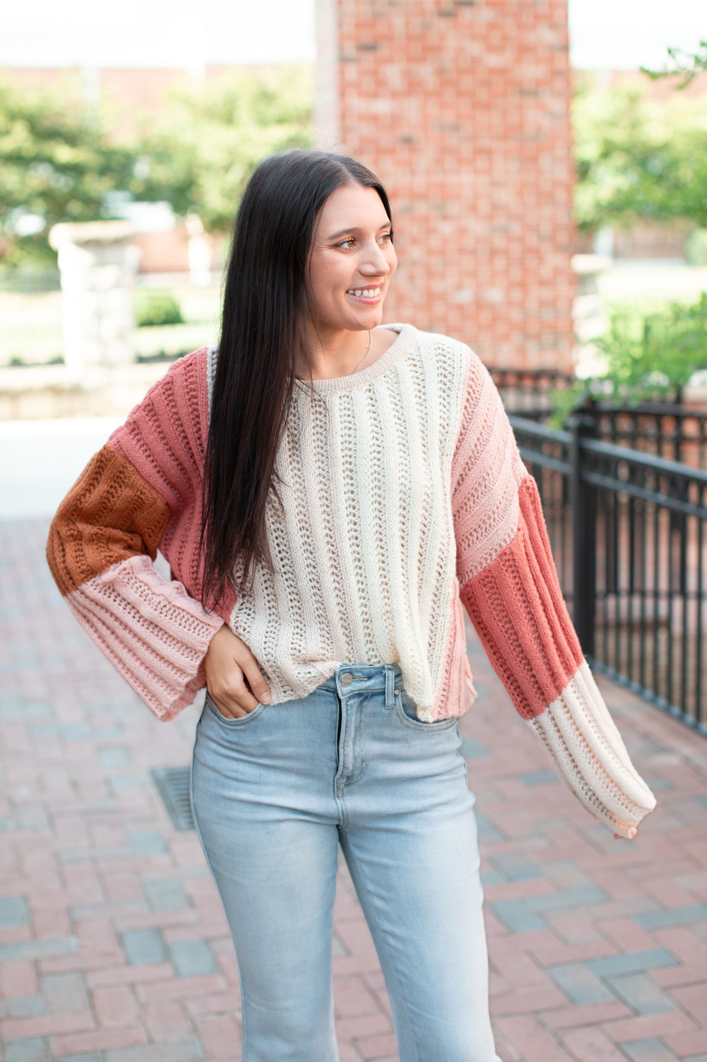 Multi Color Block Cable Rib Sweater