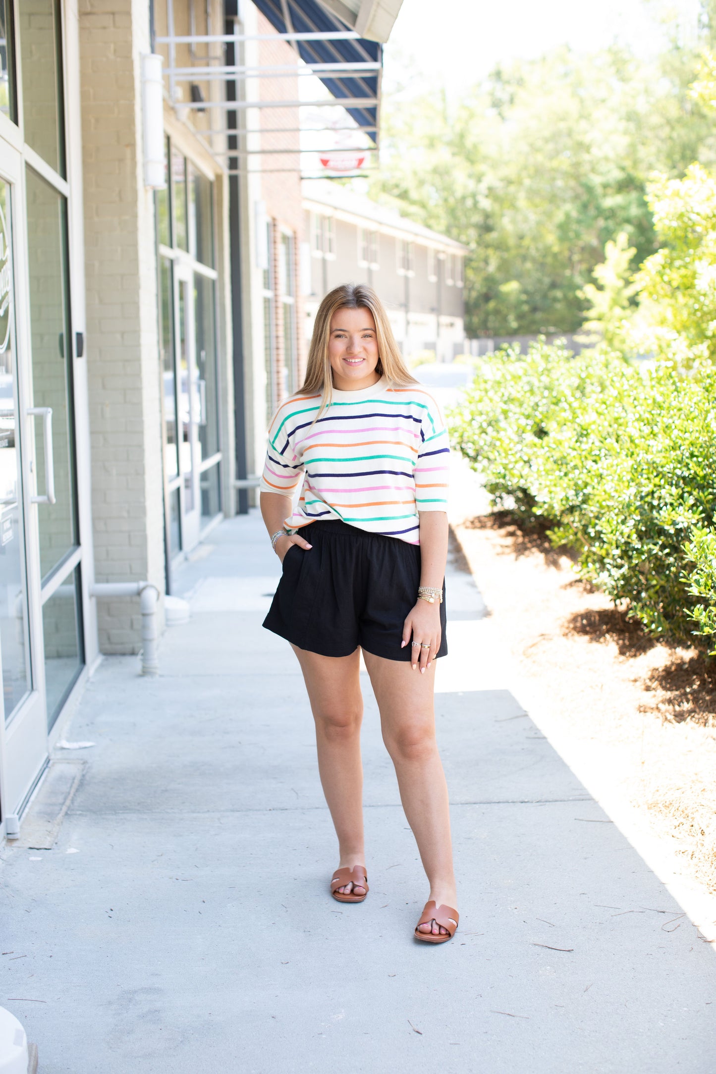 Stripe Dropped Short Sleeve Knitted Top