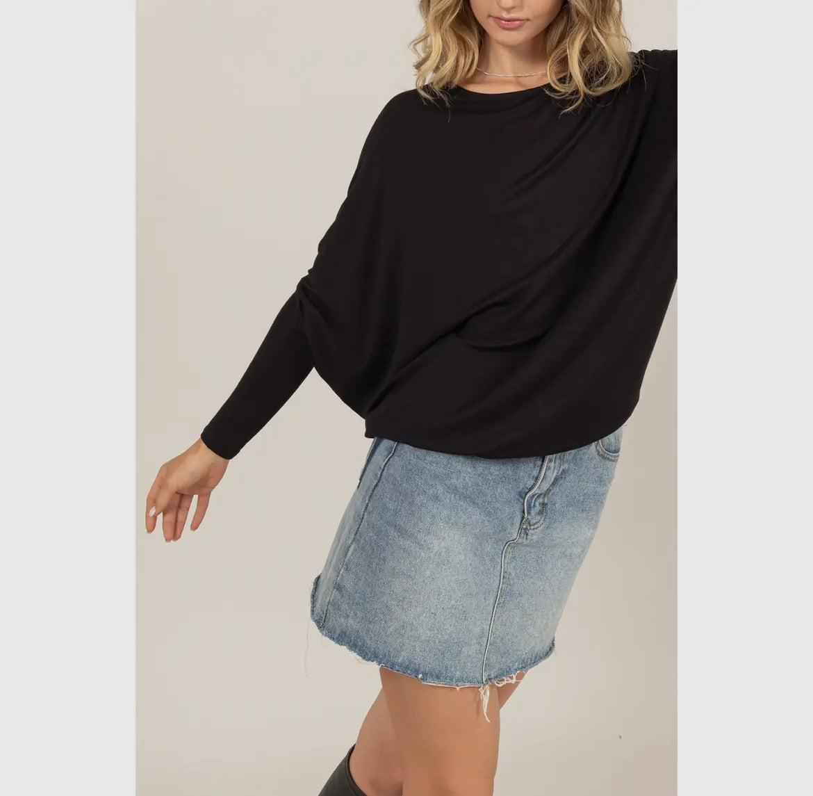 Dolman Long Sleeve Top-Black