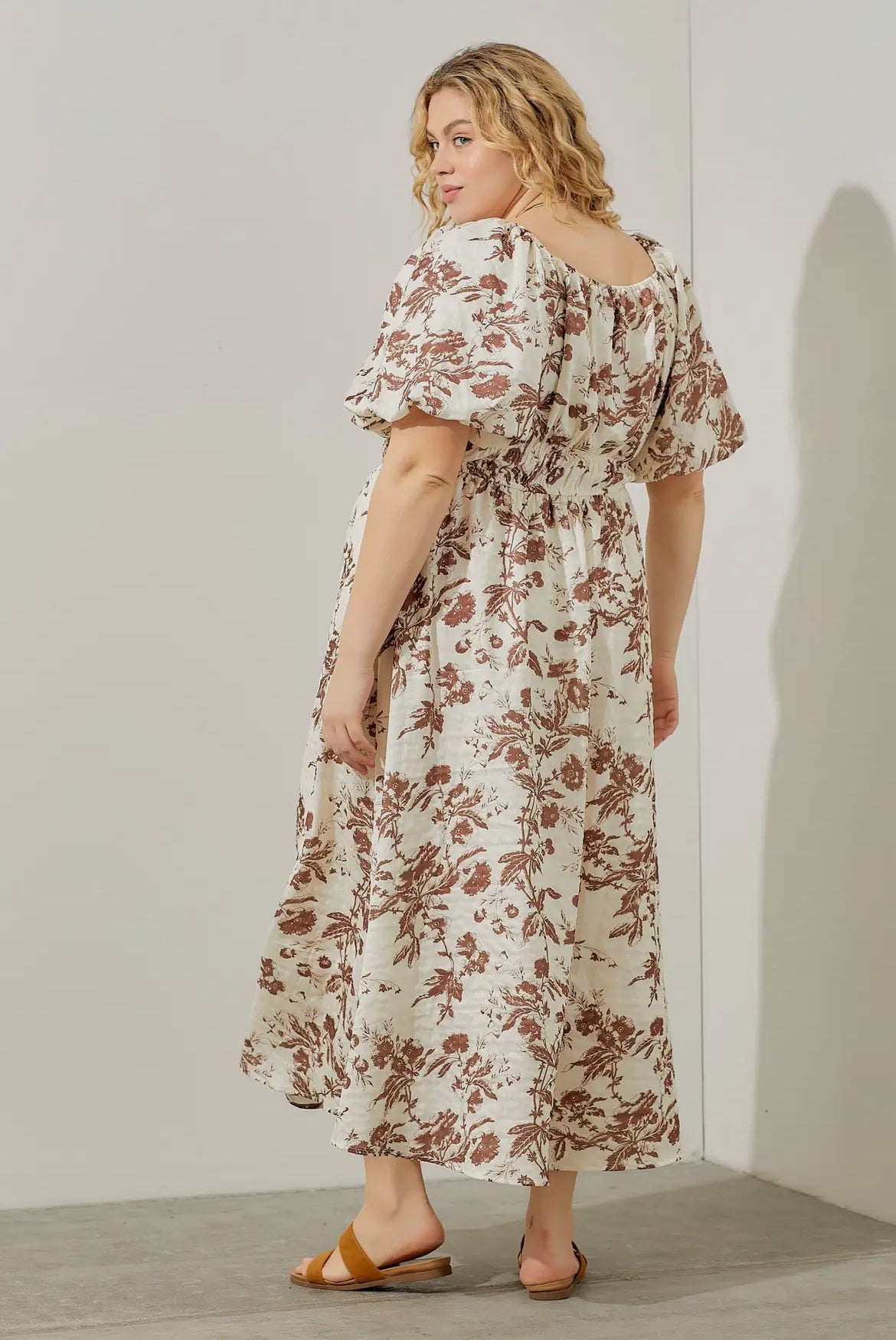 Floral Textured Print Midi Dress