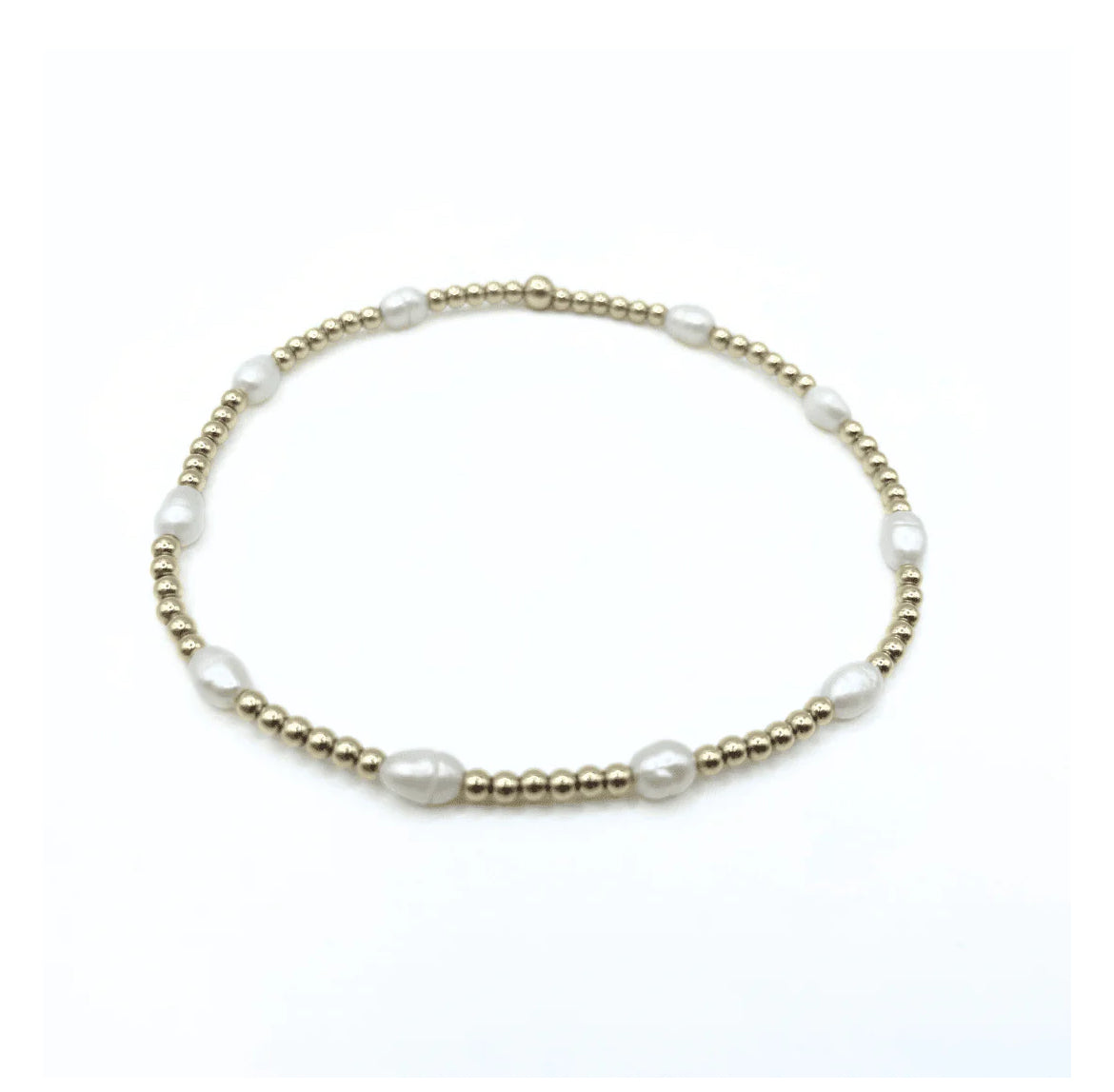 Petite Patterned Rice Pearl Bracelet w/14k Gold-Filled Beads