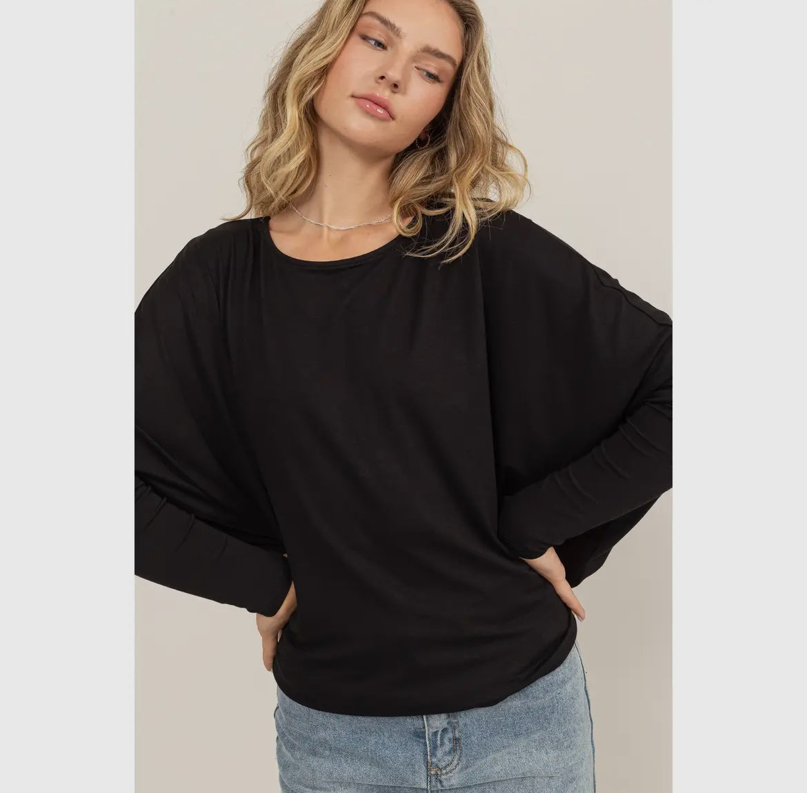 Dolman Long Sleeve Top-Black