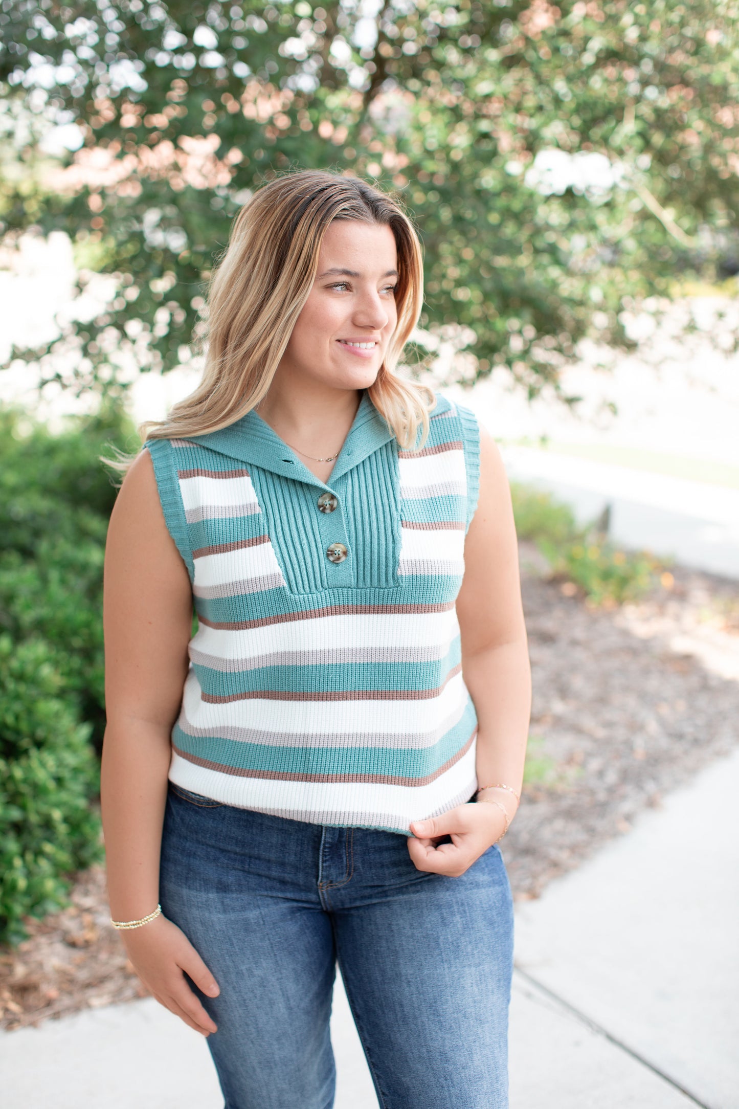 Multi-Colored Striped Sweater Vest with Collar