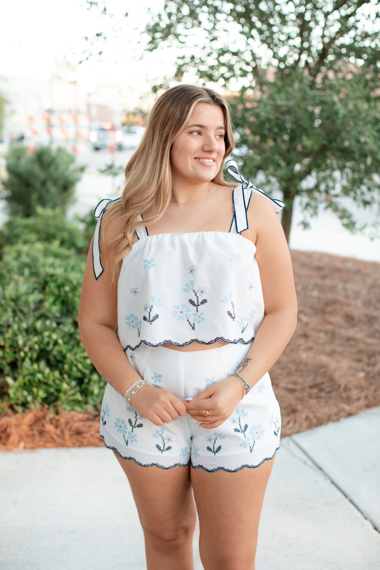 Embroidered Crop Top and Shorts Set