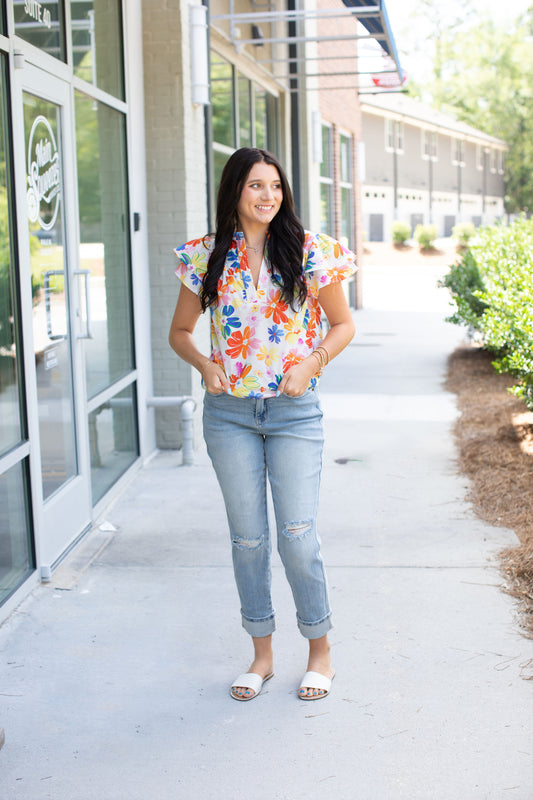 Floral Bouquet Flutter Blouse