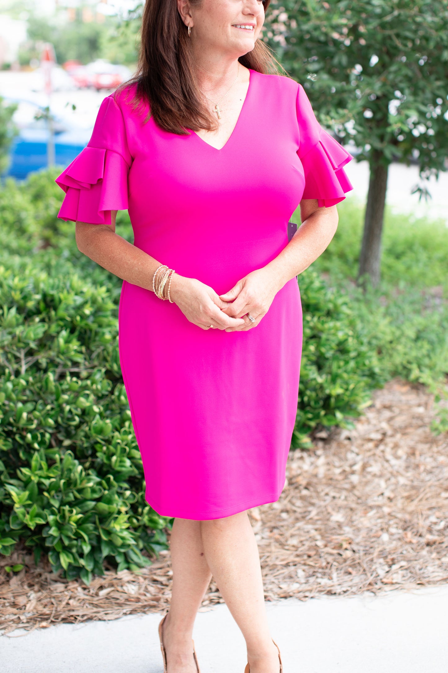 New Spring Fuchsia Shift Dress