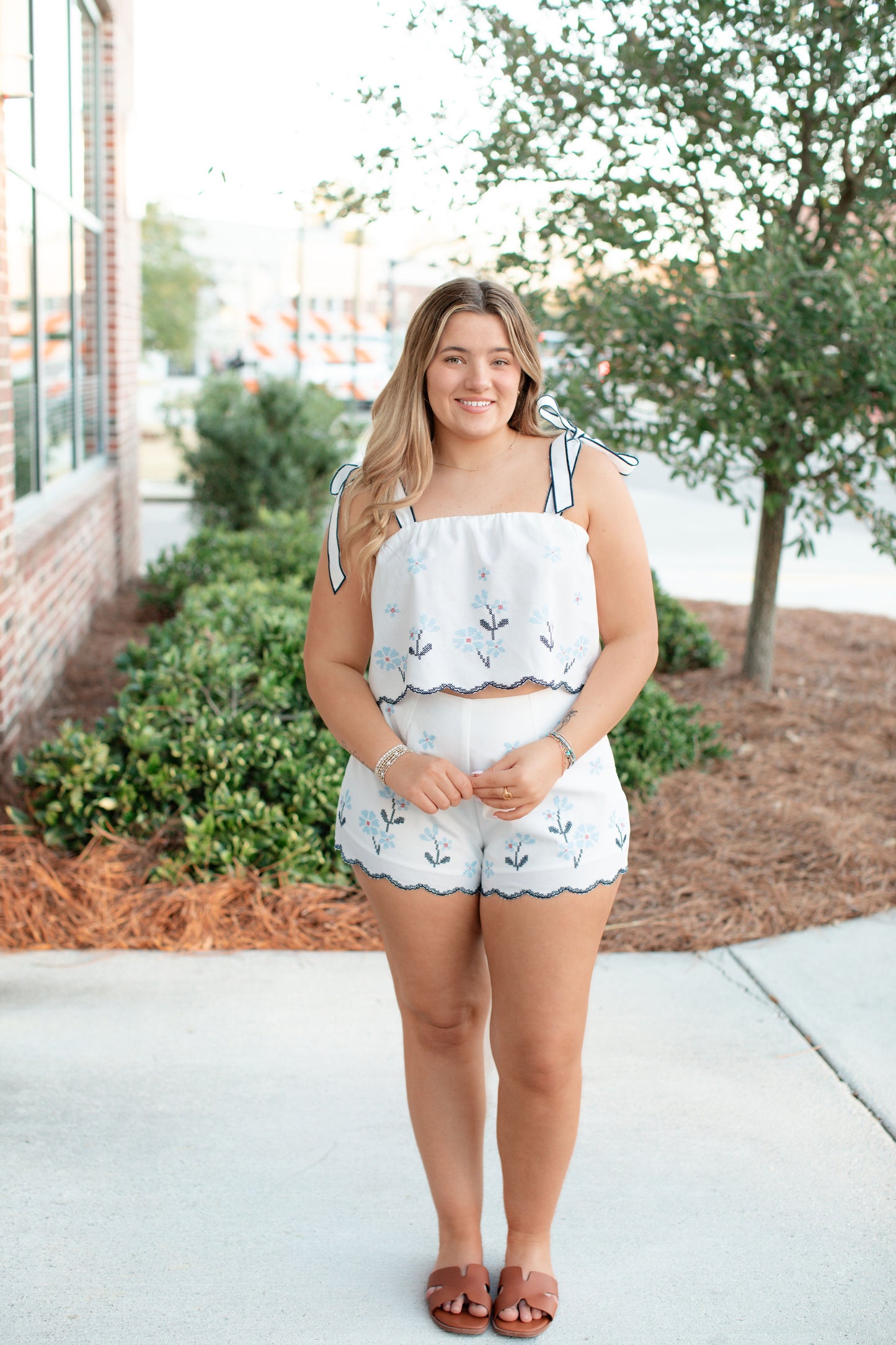 Embroidered Crop Top and Shorts Set