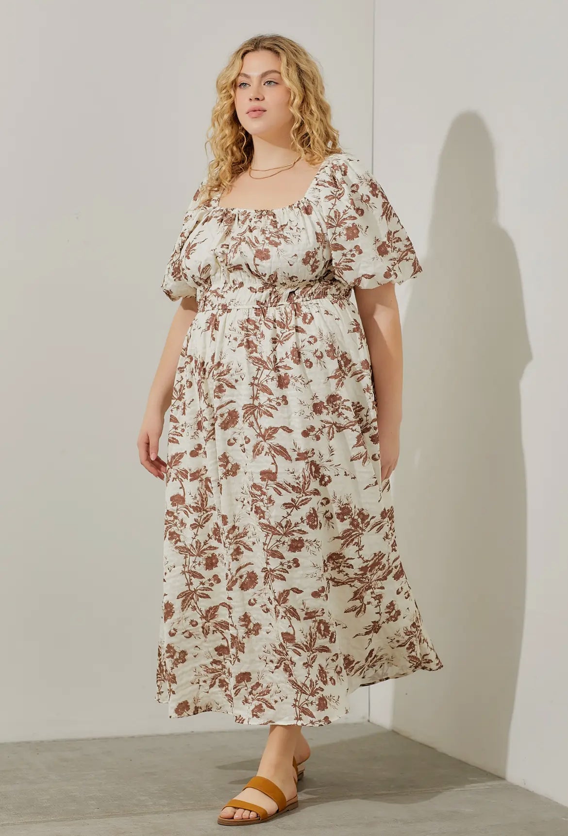 Floral Textured Print Midi Dress