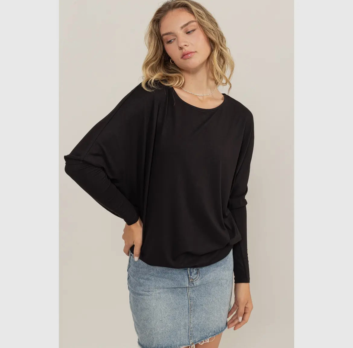 Dolman Long Sleeve Top-Black